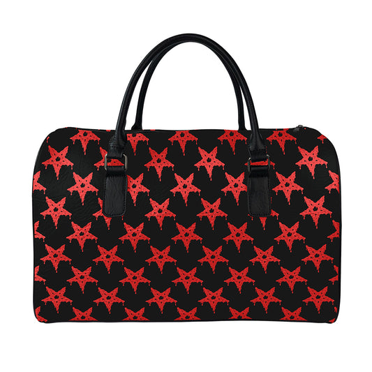Bloody Satanic Pentagram Pattern Print Leather Duffle Bag