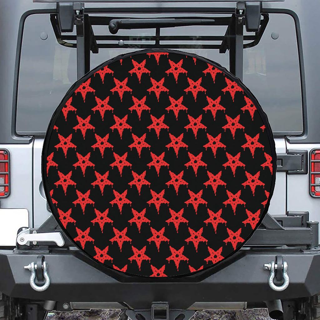 Bloody Satanic Pentagram Pattern Print Leather Spare Tire Cover
