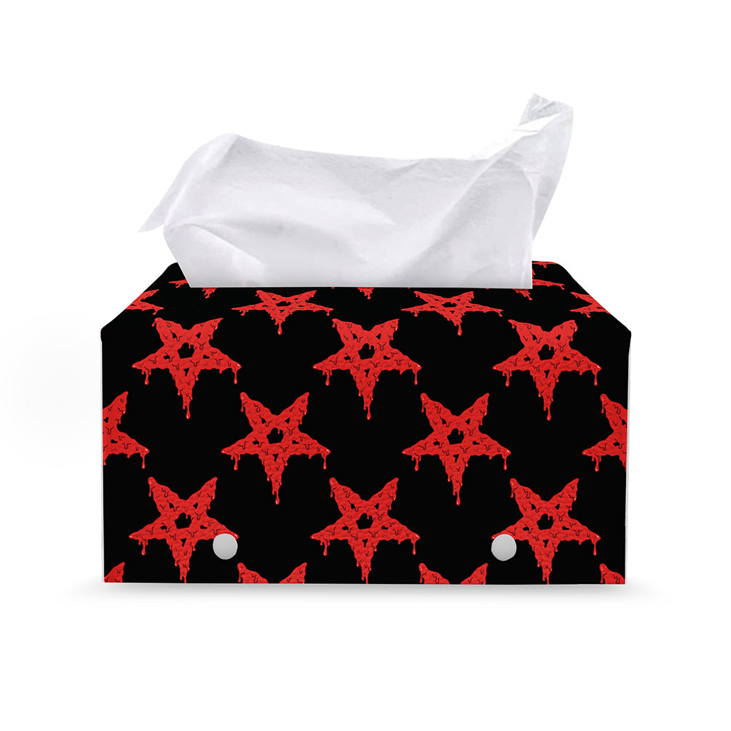 Bloody Satanic Pentagram Pattern Print Leather Tissue Box Cover