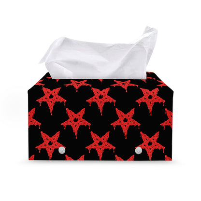 Bloody Satanic Pentagram Pattern Print Leather Tissue Box Cover