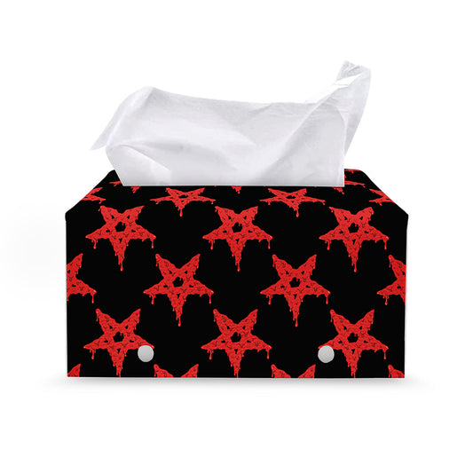 Bloody Satanic Pentagram Pattern Print Leather Tissue Box Cover