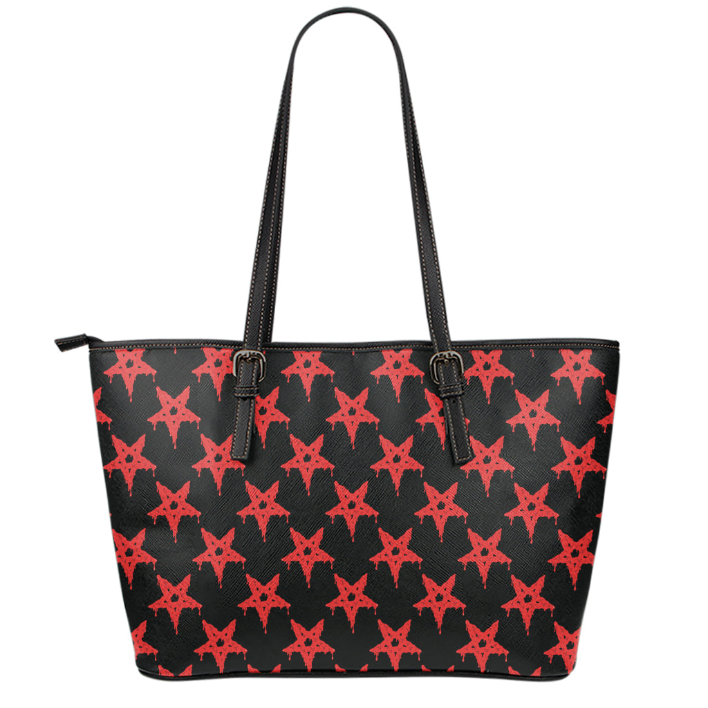 Bloody Satanic Pentagram Pattern Print Leather Tote Bag