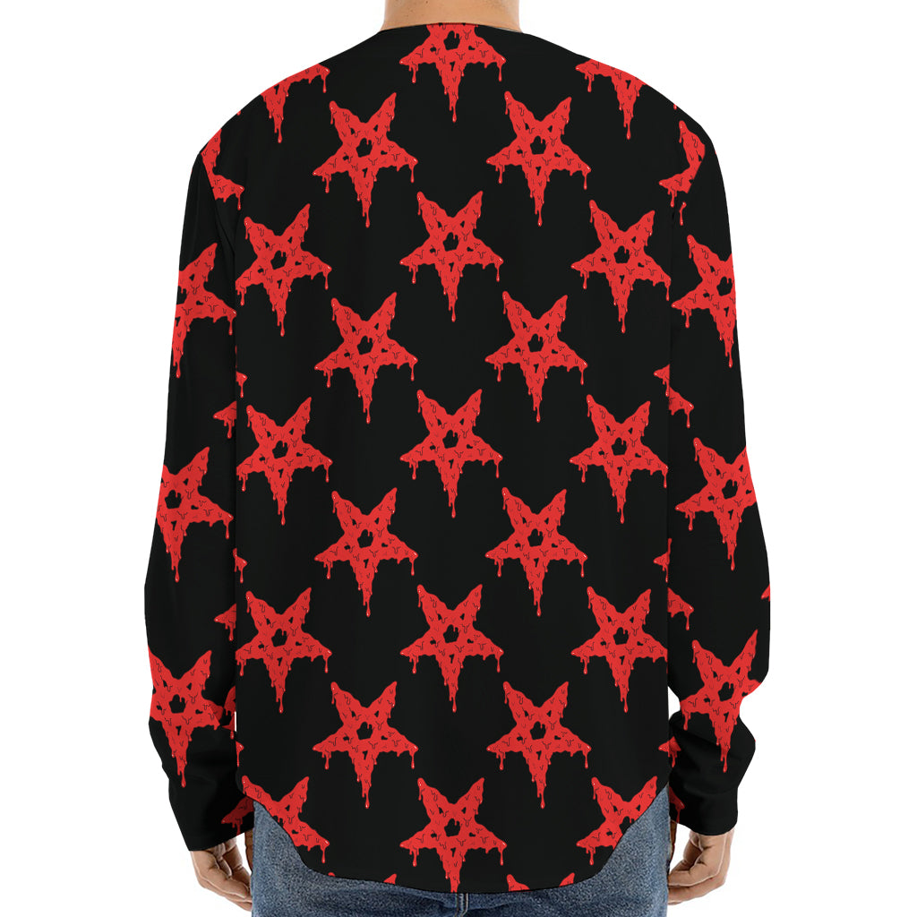 Bloody Satanic Pentagram Pattern Print Long Sleeve Baseball Jersey