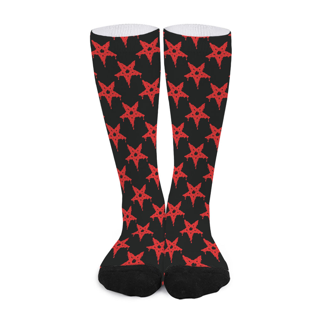 Bloody Satanic Pentagram Pattern Print Long Socks