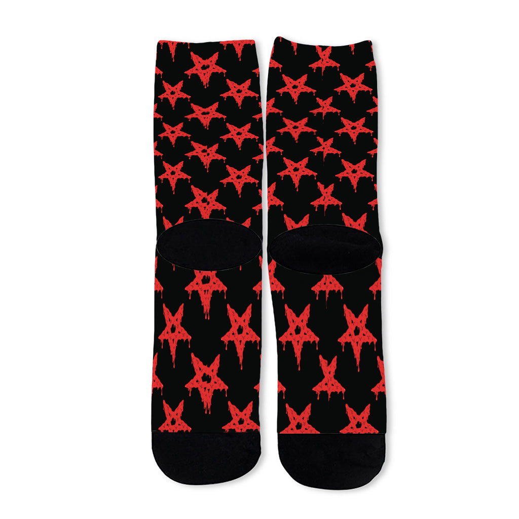 Bloody Satanic Pentagram Pattern Print Long Socks