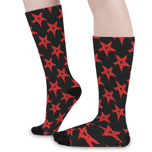 Bloody Satanic Pentagram Pattern Print Long Socks