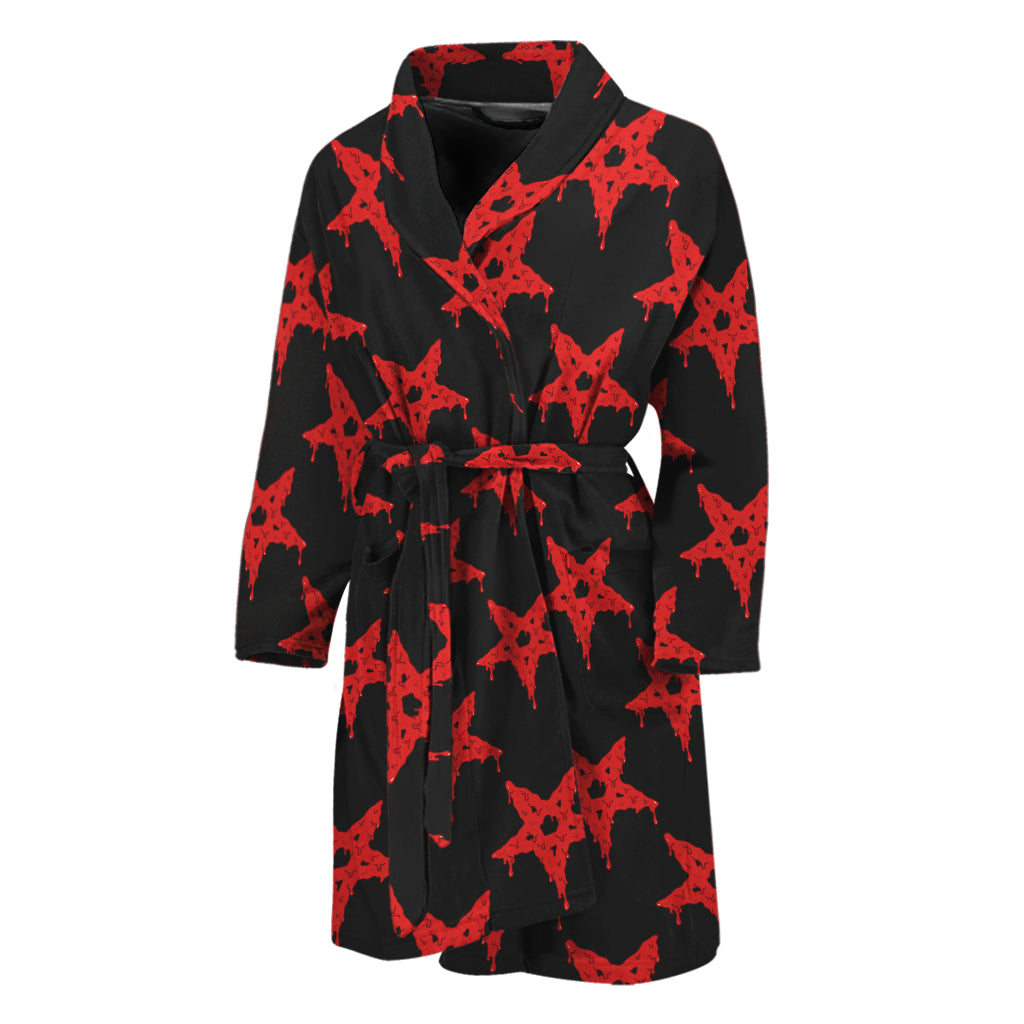 Bloody Satanic Pentagram Pattern Print Men's Bathrobe