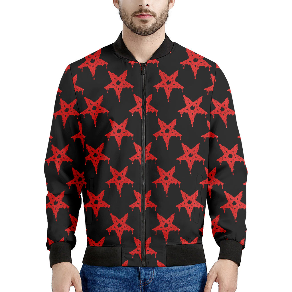 Bloody Satanic Pentagram Pattern Print Men's Bomber Jacket