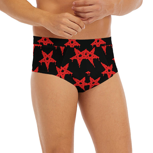 Bloody Satanic Pentagram Pattern Print Men's Briefs