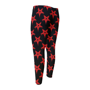 Bloody Satanic Pentagram Pattern Print Men's Compression Pants