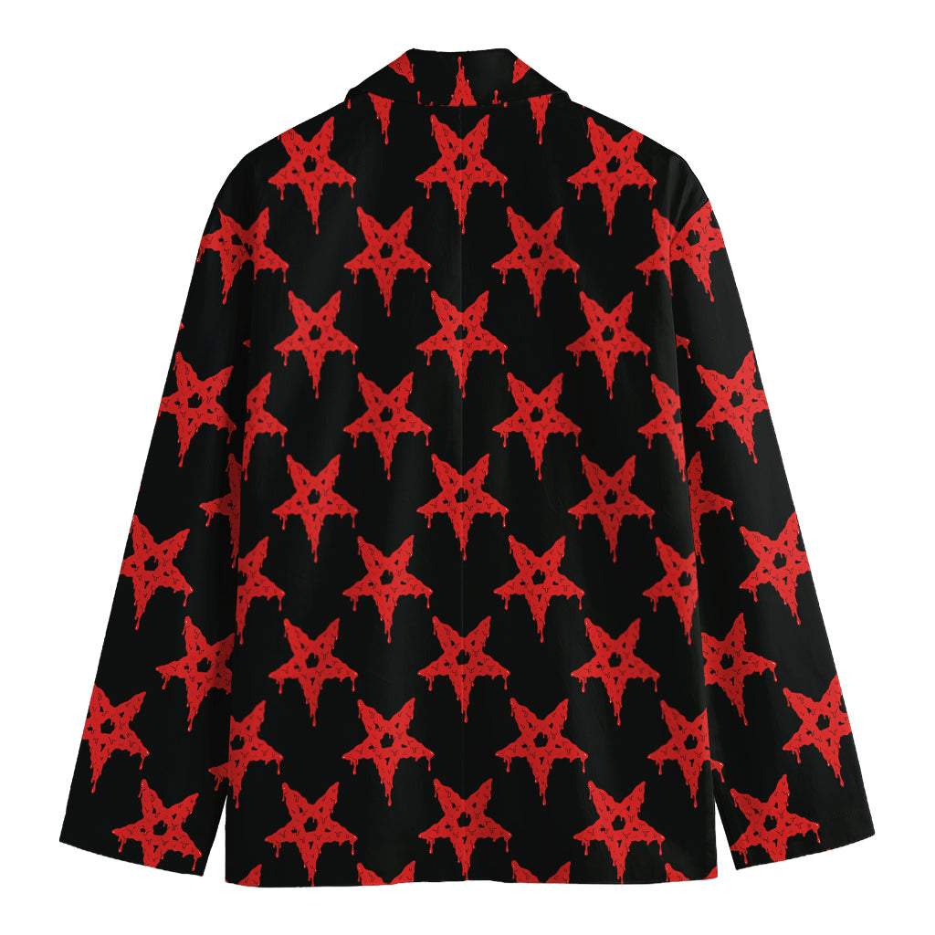 Bloody Satanic Pentagram Pattern Print Men's Cotton Blazer