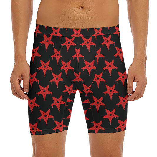 Bloody Satanic Pentagram Pattern Print Men's Long Boxer Briefs