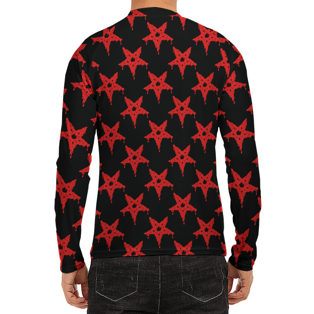Bloody Satanic Pentagram Pattern Print Men's Long Sleeve Rash Guard