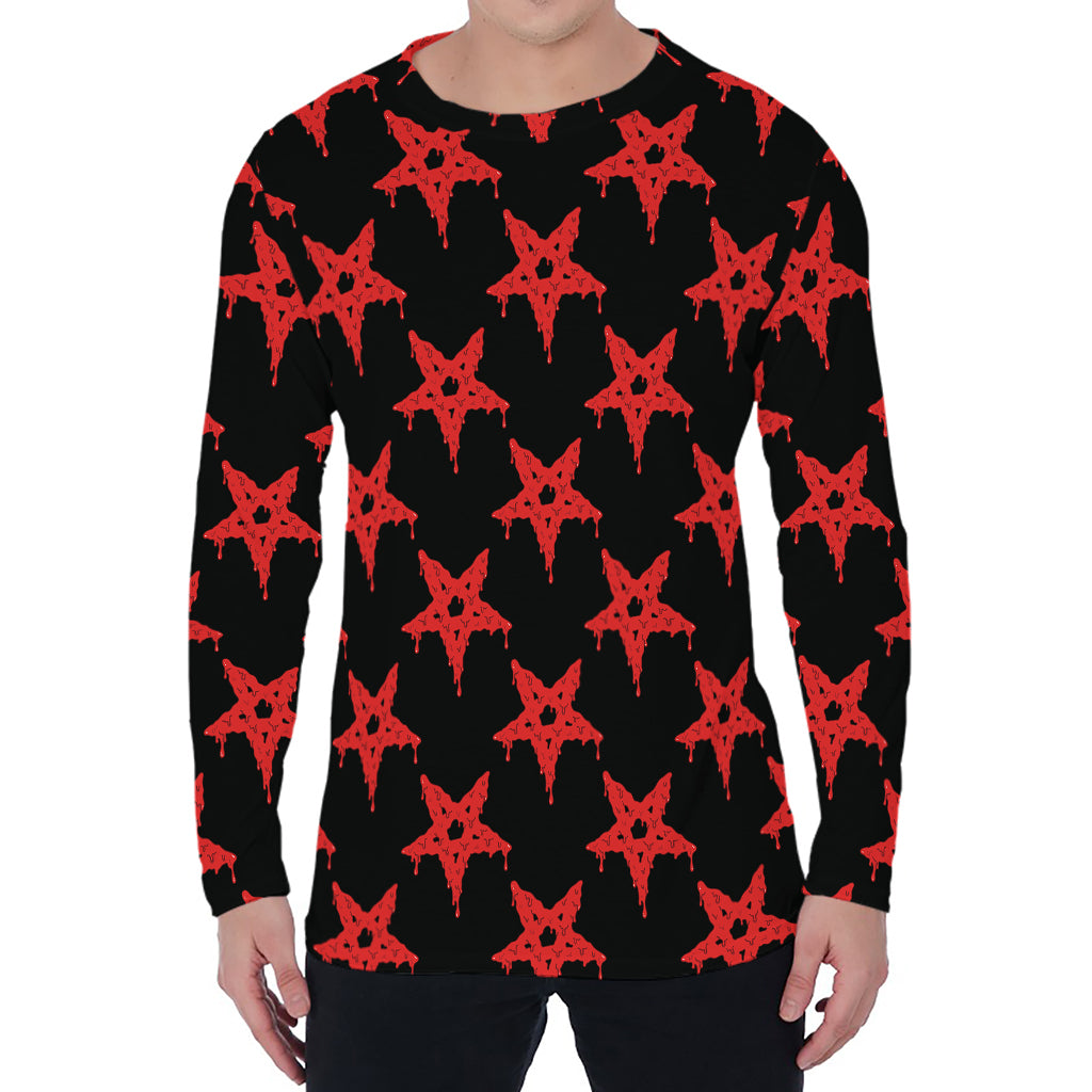 Bloody Satanic Pentagram Pattern Print Men's Long Sleeve T-Shirt