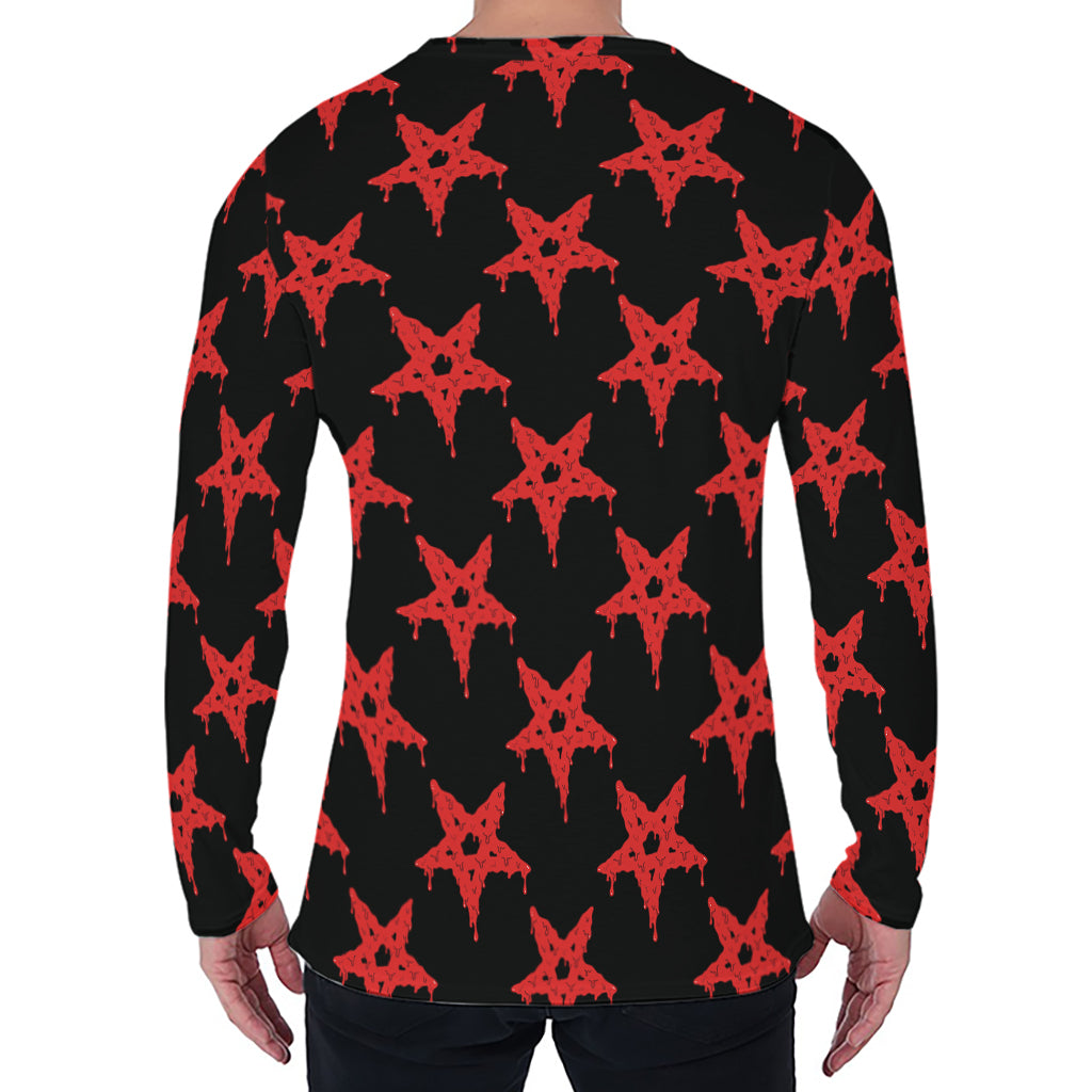 Bloody Satanic Pentagram Pattern Print Men's Long Sleeve T-Shirt