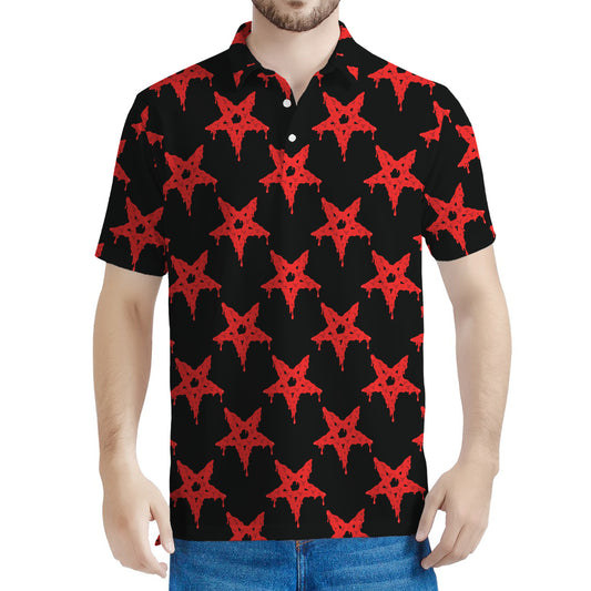 Bloody Satanic Pentagram Pattern Print Men's Polo Shirt