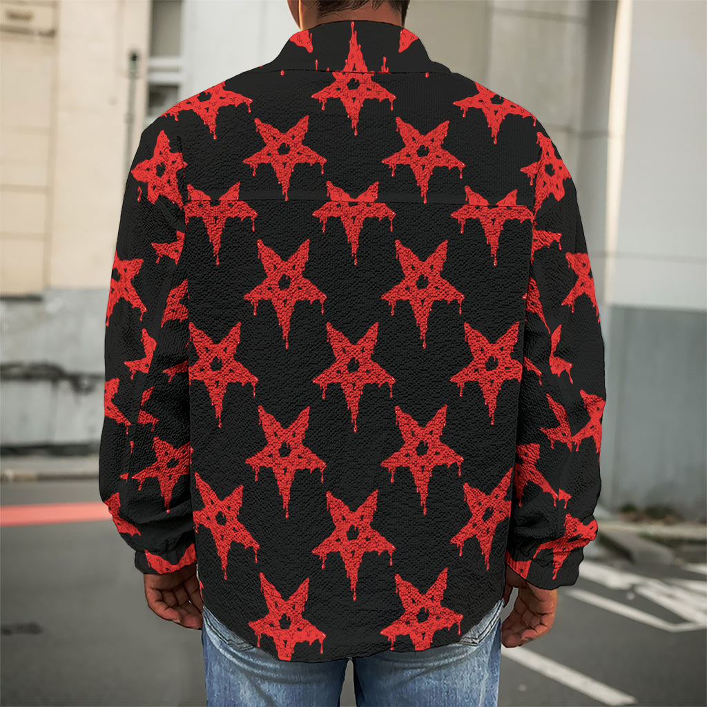 Bloody Satanic Pentagram Pattern Print Men's Shirt Jacket