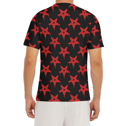 Bloody Satanic Pentagram Pattern Print Men's Short Sleeve Rash Guard