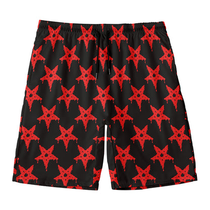 Bloody Satanic Pentagram Pattern Print Men's Swim Trunks