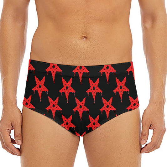 Bloody Satanic Pentagram Pattern Print Men's Triangle Swim Briefs