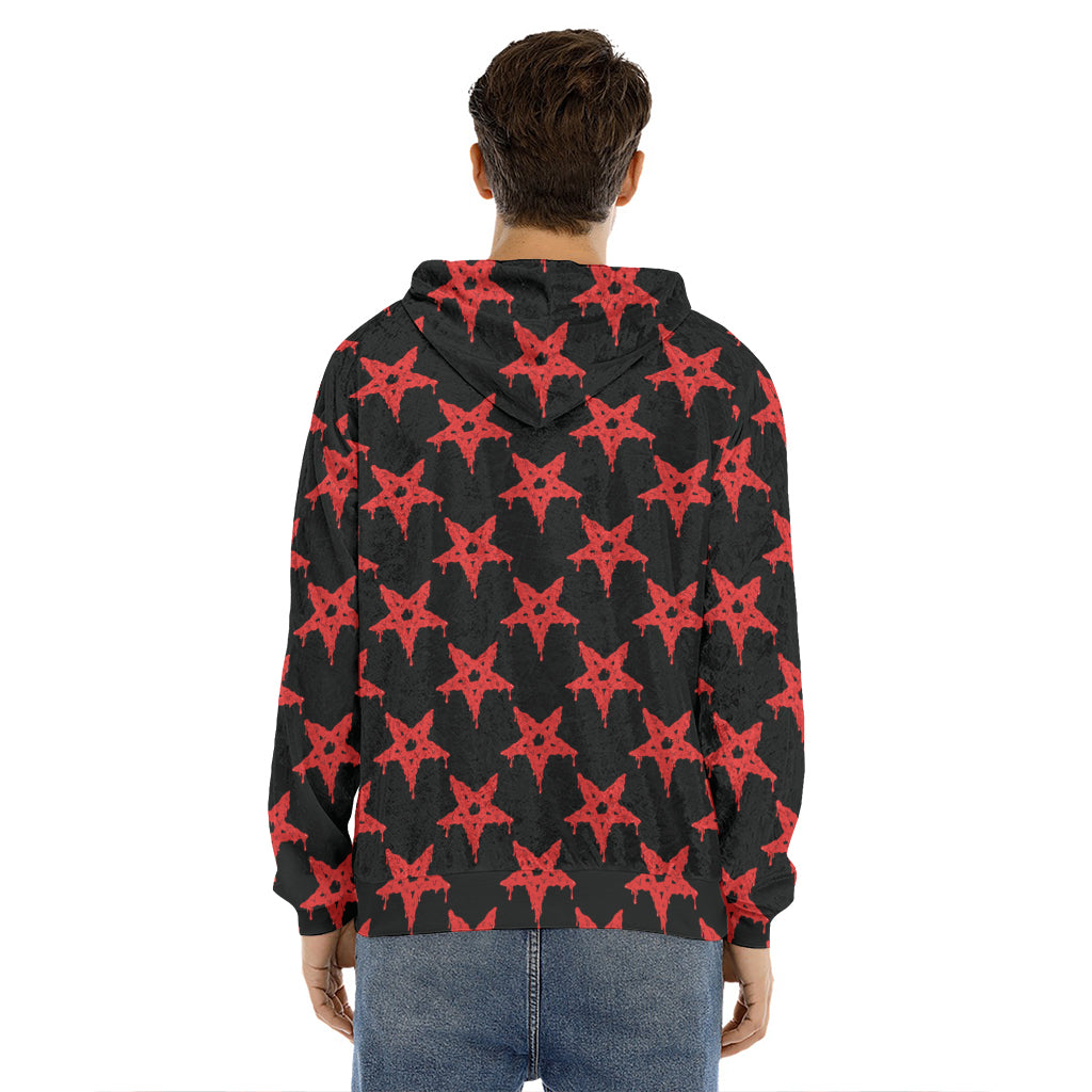 Bloody Satanic Pentagram Pattern Print Men's Velvet Pullover Hoodie