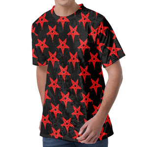 Bloody Satanic Pentagram Pattern Print Men's Velvet T-Shirt