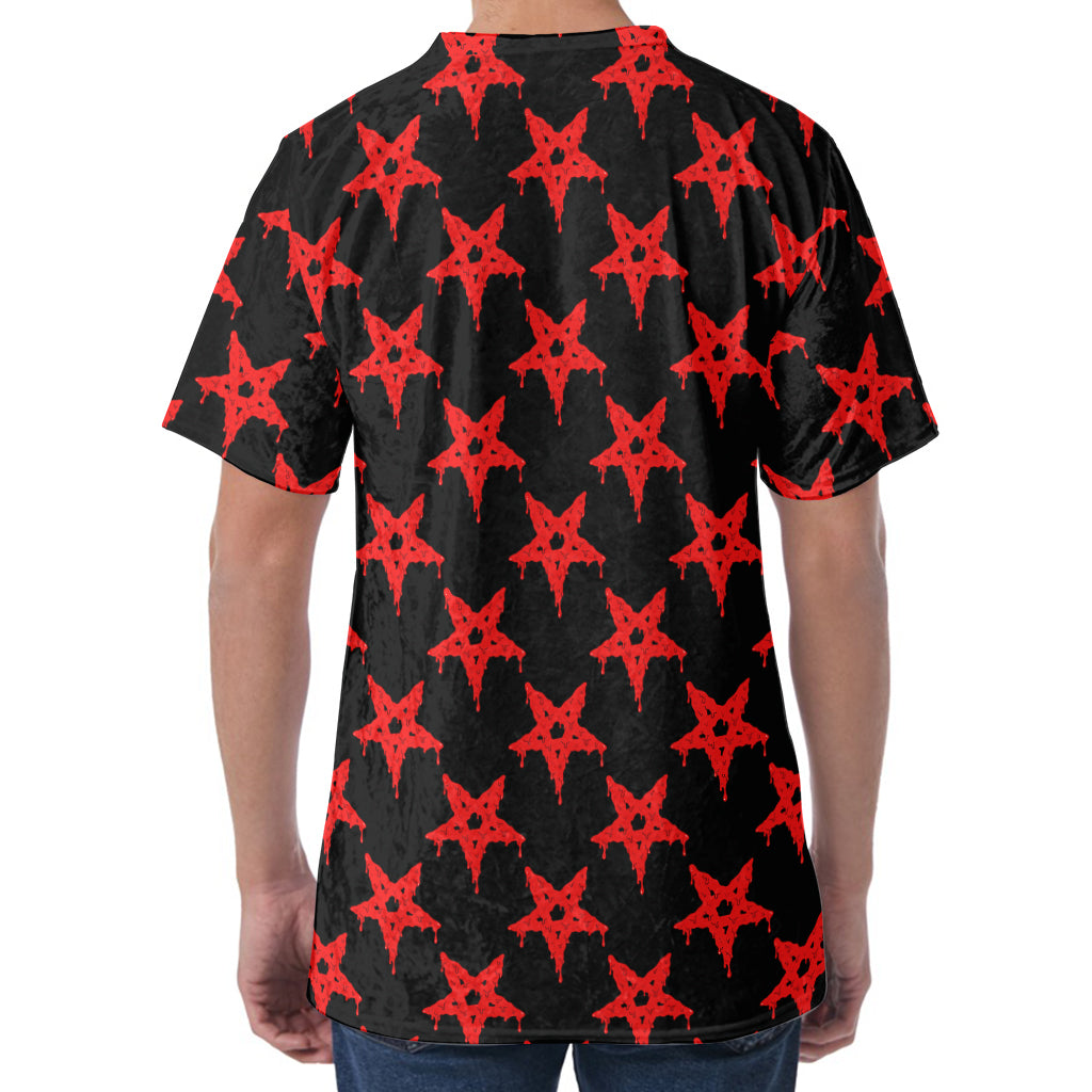 Bloody Satanic Pentagram Pattern Print Men's Velvet T-Shirt