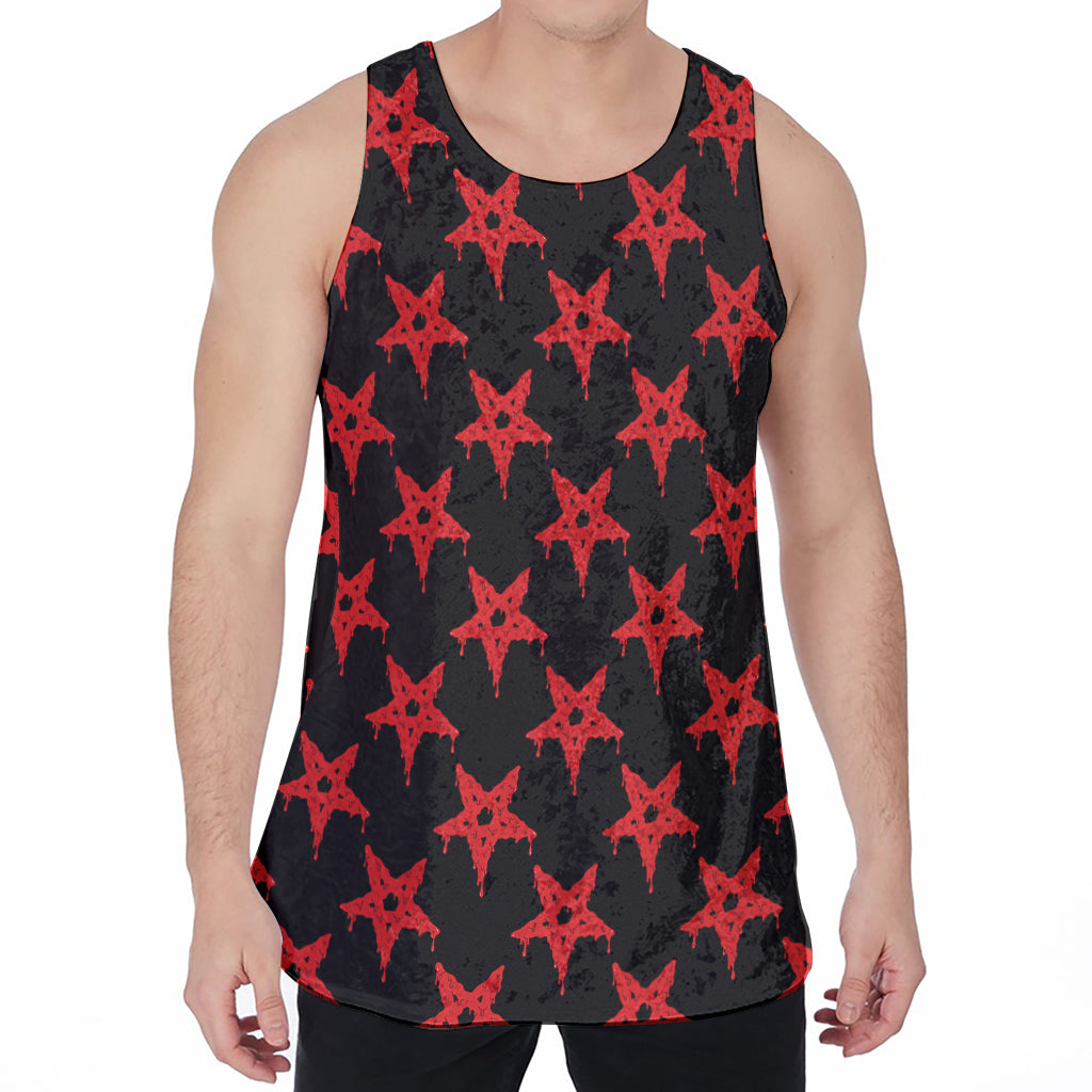 Bloody Satanic Pentagram Pattern Print Men's Velvet Tank Top