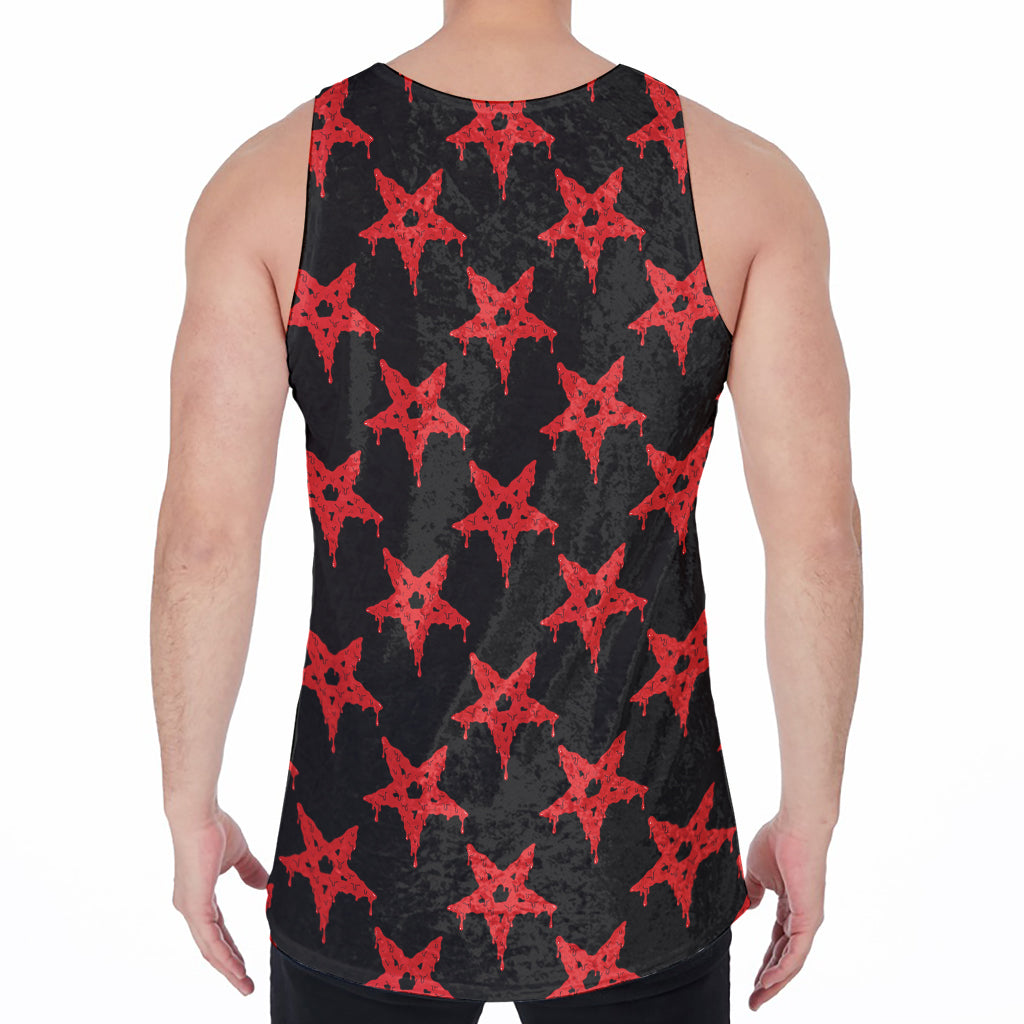 Bloody Satanic Pentagram Pattern Print Men's Velvet Tank Top