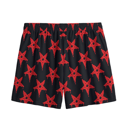 Bloody Satanic Pentagram Pattern Print Mesh Shorts