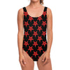 Bloody Satanic Pentagram Pattern Print One Piece Swimsuit