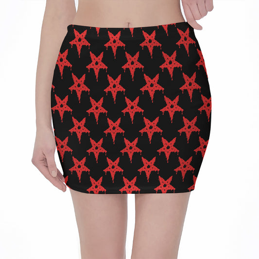 Bloody Satanic Pentagram Pattern Print Pencil Mini Skirt