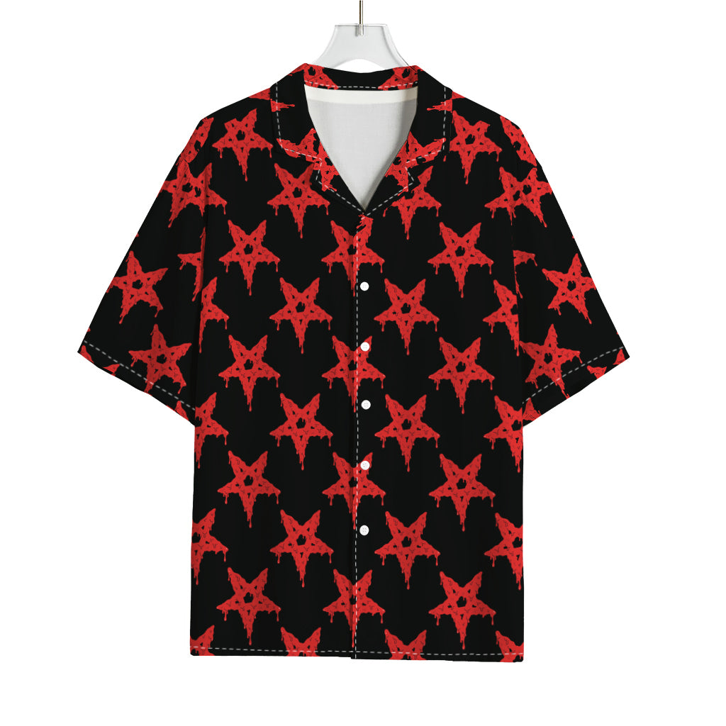 Bloody Satanic Pentagram Pattern Print Rayon Hawaiian Shirt