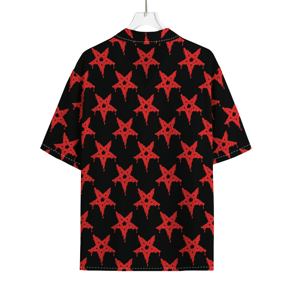 Bloody Satanic Pentagram Pattern Print Rayon Hawaiian Shirt