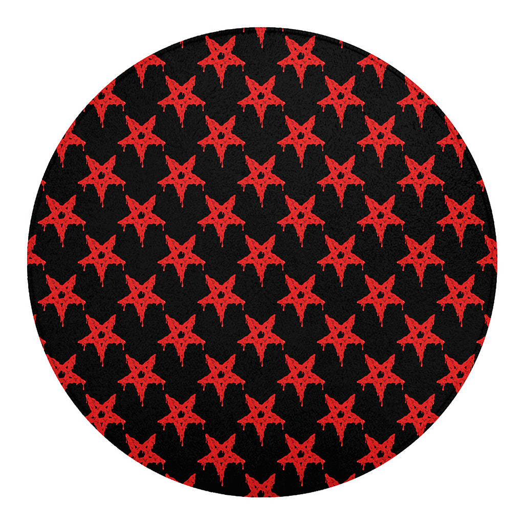Bloody Satanic Pentagram Pattern Print Round Blanket