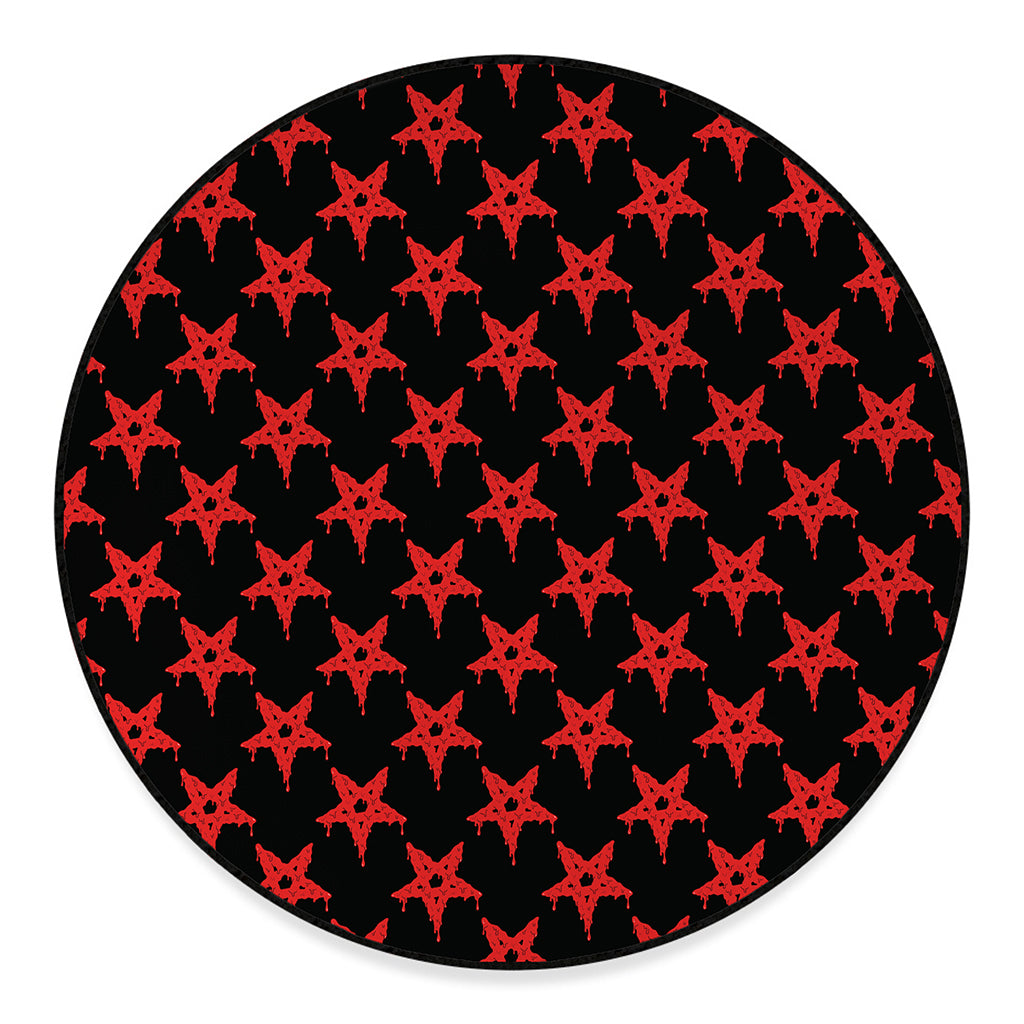 Bloody Satanic Pentagram Pattern Print Round Floor Mat