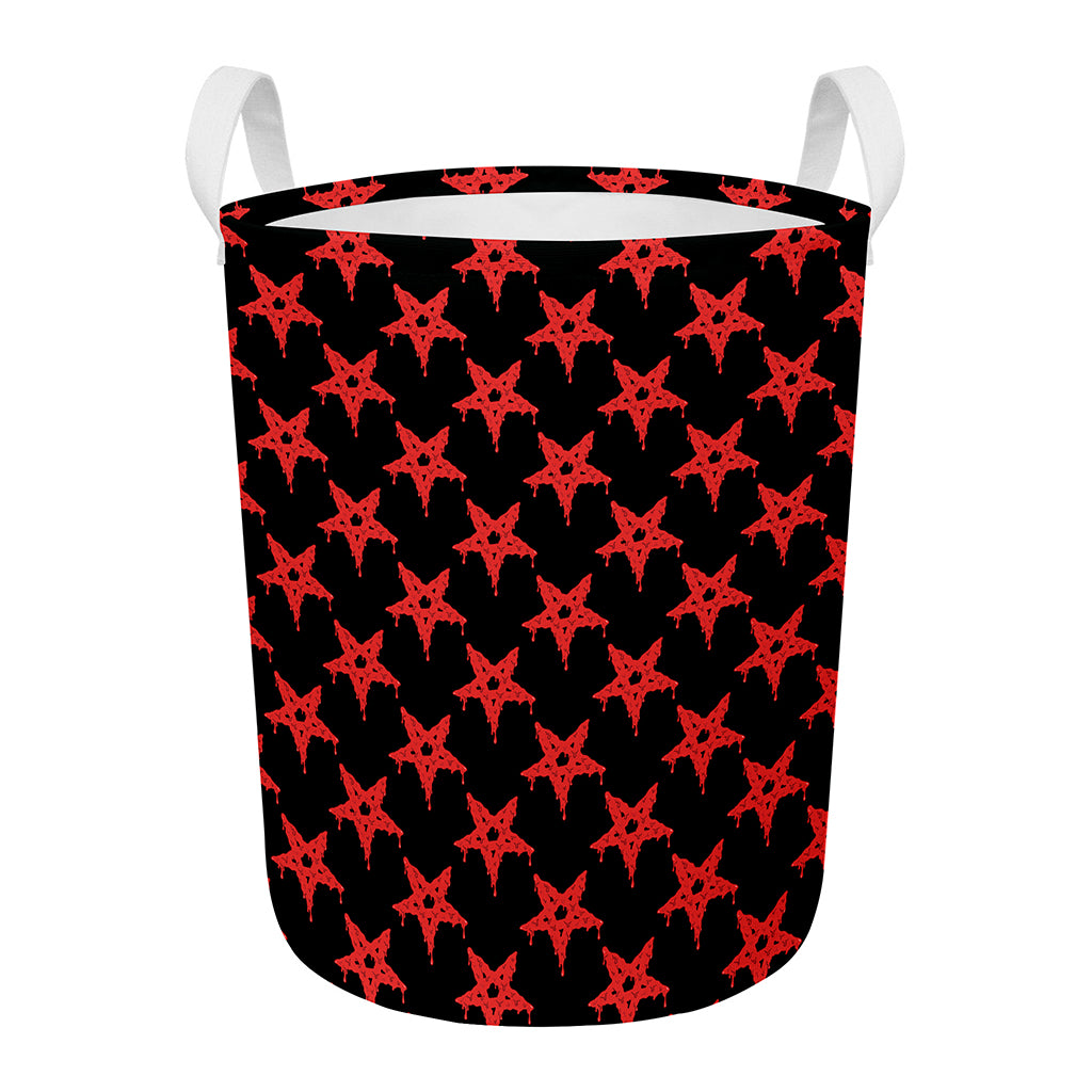Bloody Satanic Pentagram Pattern Print Round Laundry Basket