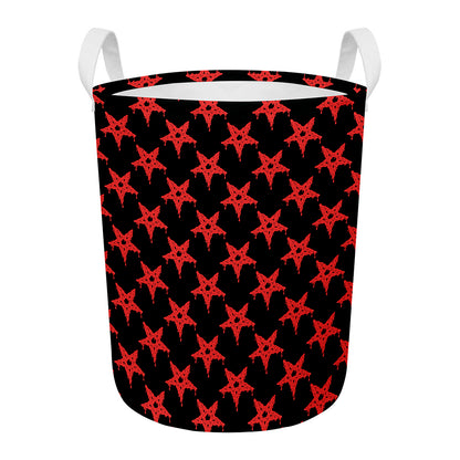 Bloody Satanic Pentagram Pattern Print Round Laundry Basket