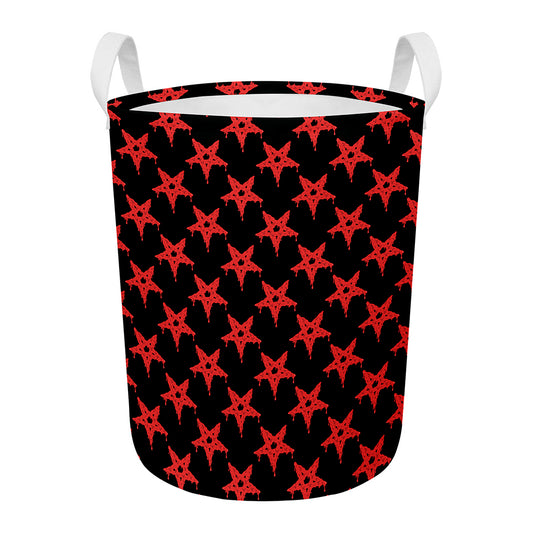 Bloody Satanic Pentagram Pattern Print Round Laundry Basket