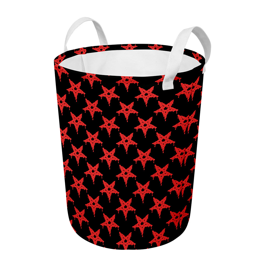 Bloody Satanic Pentagram Pattern Print Round Laundry Basket