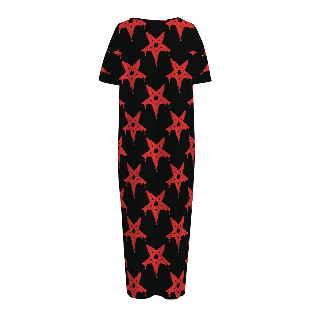 Bloody Satanic Pentagram Pattern Print Short Sleeve Long Nightdress