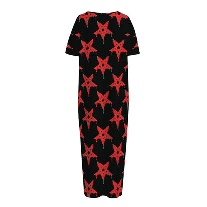 Bloody Satanic Pentagram Pattern Print Short Sleeve Long Nightdress