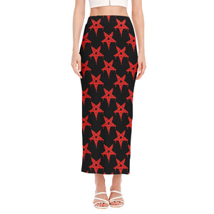 Bloody Satanic Pentagram Pattern Print Side Slit Maxi Skirt