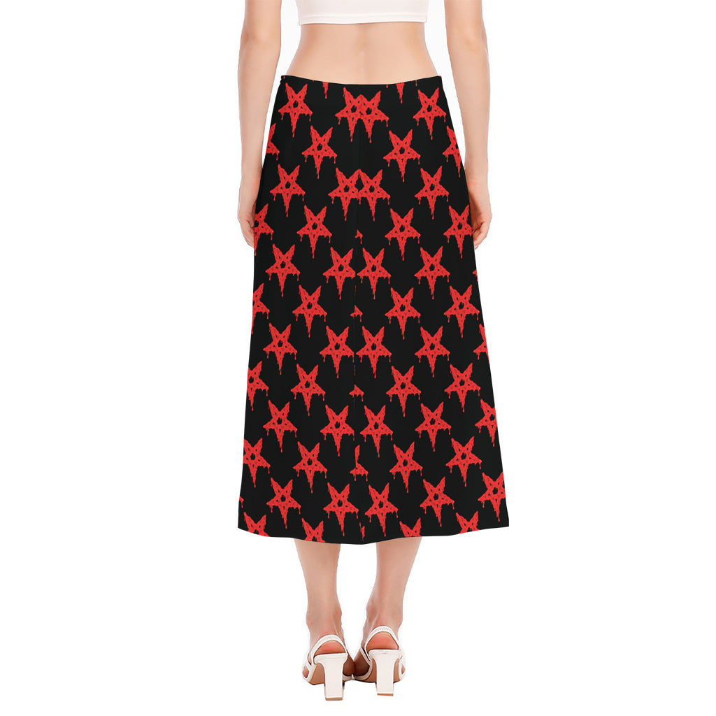 Bloody Satanic Pentagram Pattern Print Side Slit Midi Skirt