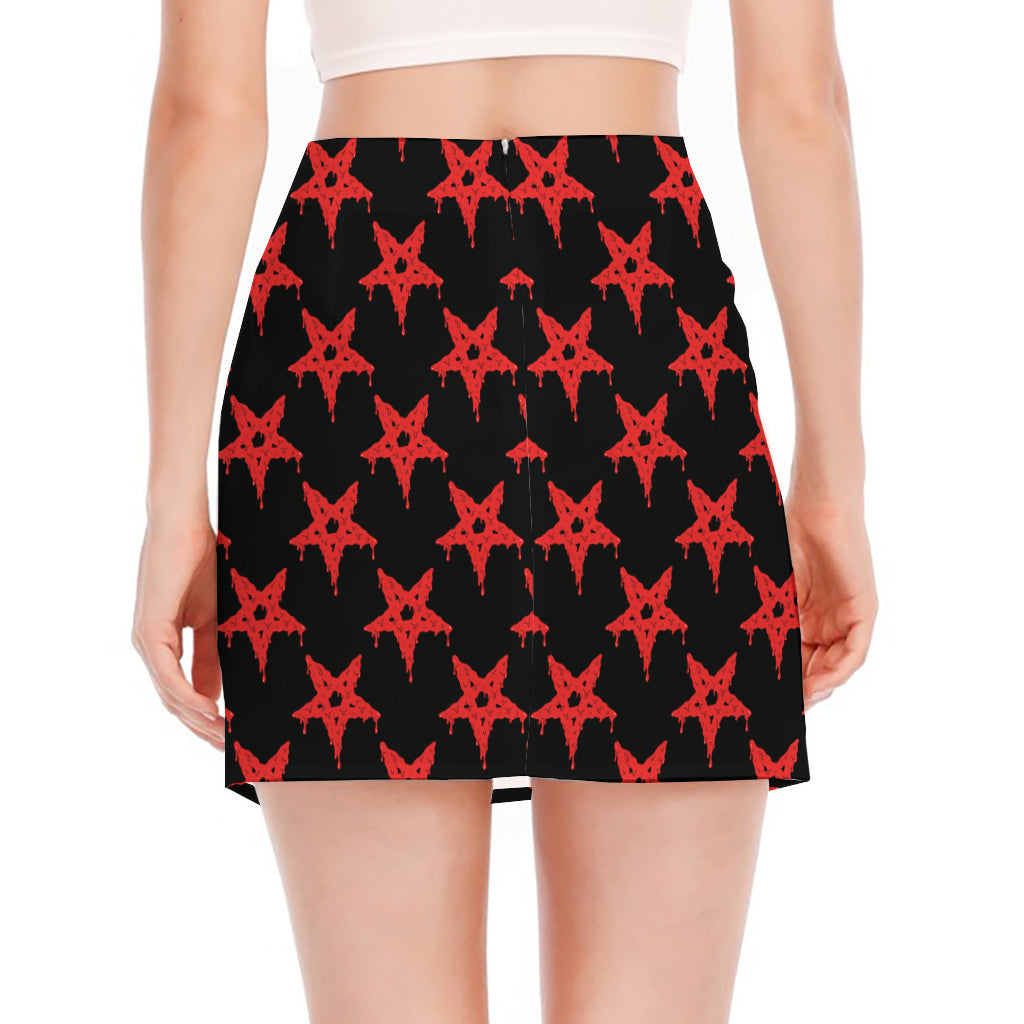 Bloody Satanic Pentagram Pattern Print Side Slit Mini Skirt