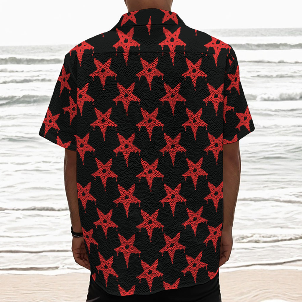 Bloody Satanic Pentagram Pattern Print Textured Short Sleeve Shirt