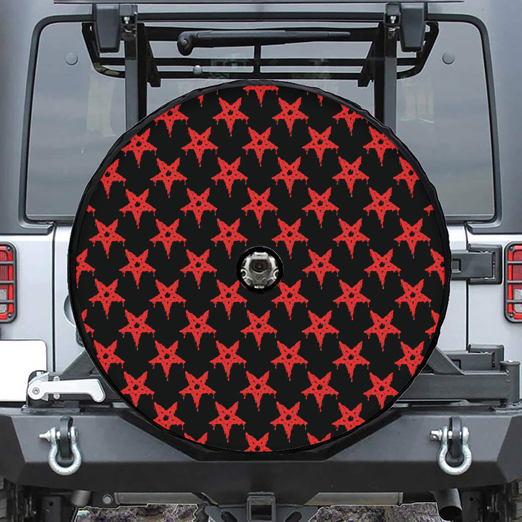 Bloody Satanic Pentagram Pattern Print Tire Cover With Camera Hole