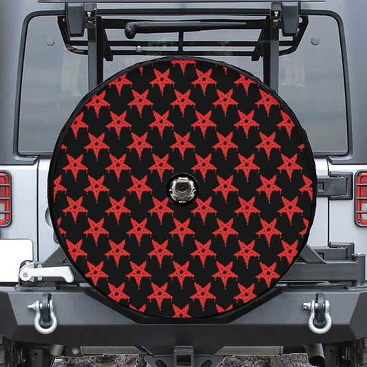 Bloody Satanic Pentagram Pattern Print Tire Cover With Camera Hole