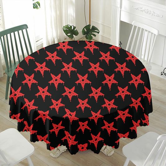Bloody Satanic Pentagram Pattern Print Waterproof Round Tablecloth