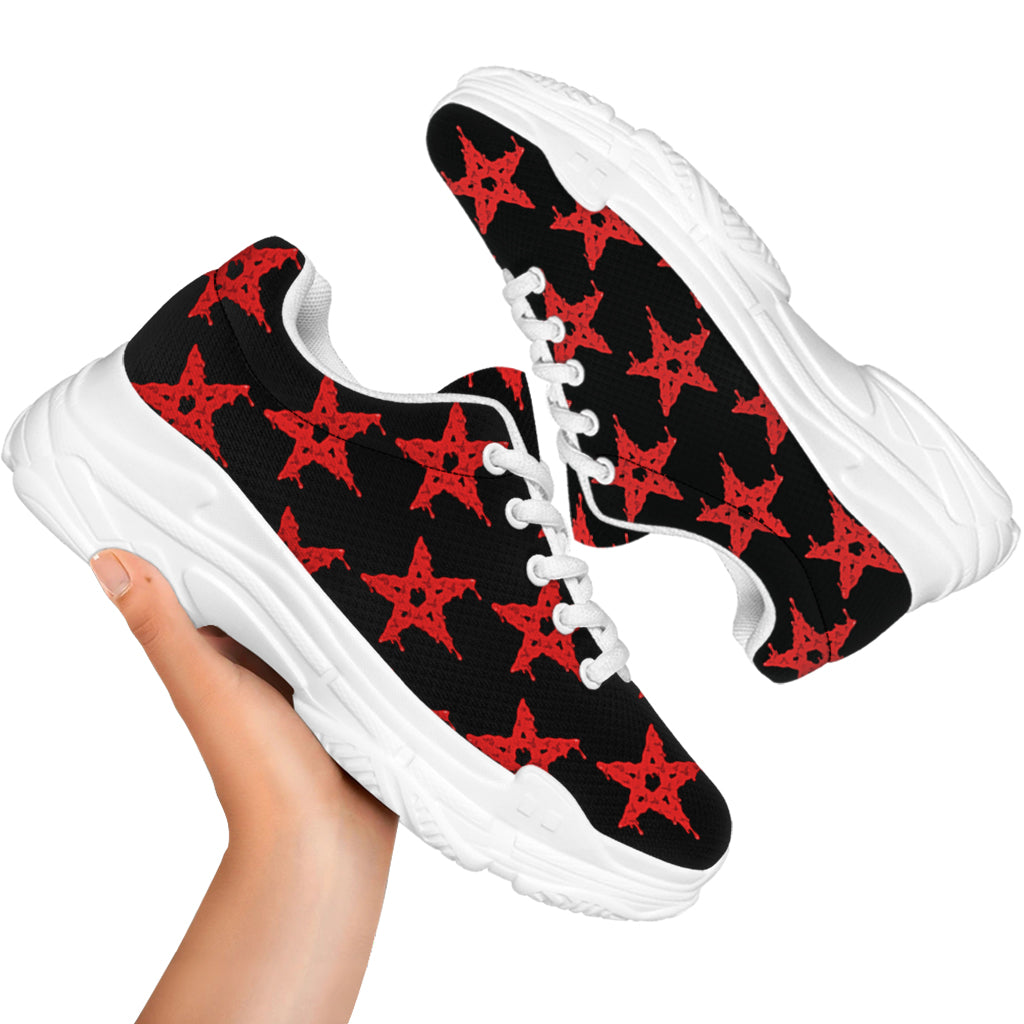 Bloody Satanic Pentagram Pattern Print White Chunky Shoes